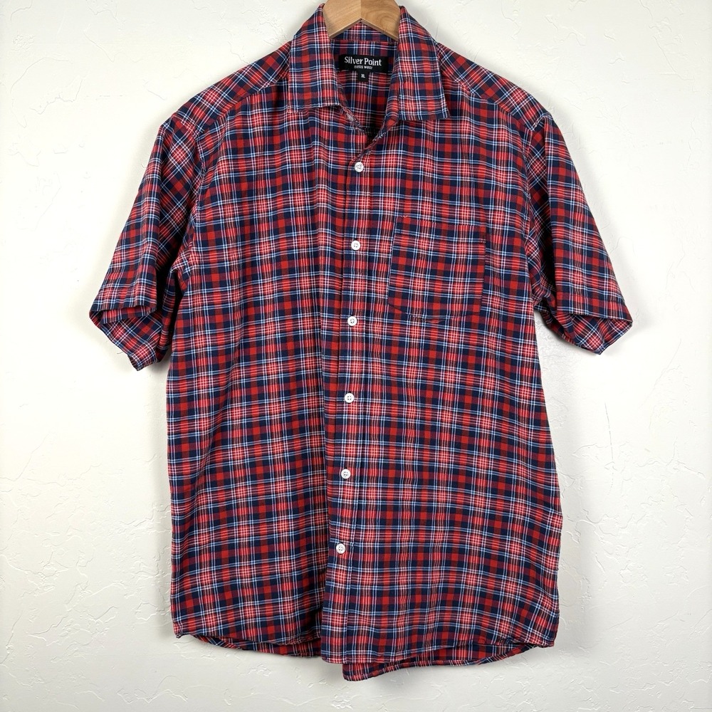 Silver Point Button Down Shirt Men's Extra Large Red‎ Blue Plaid Country Rodeo